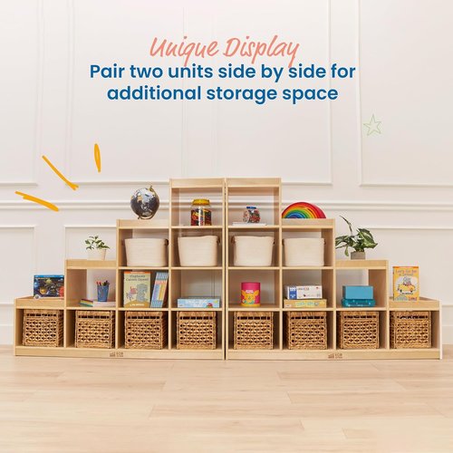 ECR4Kids Double-Sided Cube Storage Organizer - Versatile Classroom Furniture in Natural Finish
