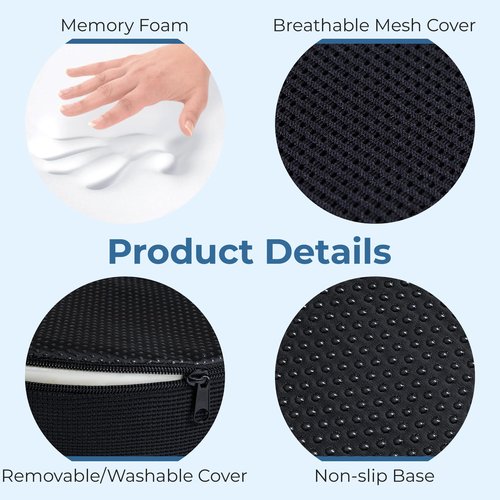 5 STARS UNITED Donut Pillow Hemorrhoid Tailbone Cushion – Large Cushion for Pain Relief – Coccyx, Prostate, Sciatica, Pelvic Floor, Pressure Sores, Pregnancy, Postpartum Recovery, Black