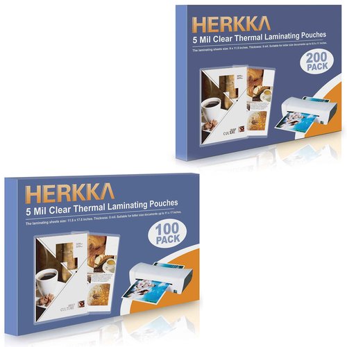 HERKKA 200 Pack Laminating Sheets, Holds 8.5" x 11" Sheets, 5 Mil, 9" x 11.5" Lamination Sheet Paper & HERKKA 100 Laminating Sheets, Hold 11" x 17" Sheet, 5 Mil, 11.5" x 17.5" Lamination Sheet Paper