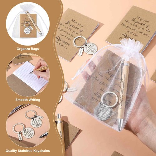 Kosiz 36 Sets Employee Appreciation Gifts Bulk Thank You Notebooks Bamboo Pens Keychains Appreciation Gifts for Students