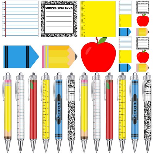 Thenshop 24 Pcs Back to School Teacher Gifts Funny Teacher Appreciation Sticky Notes Ballpoint Pen Notepad Self Adhesive Writing Thank You Gift for School Employee Classroom Office Supplies (Fresh)