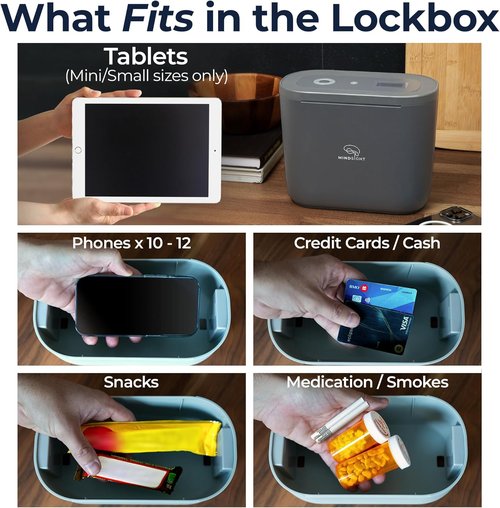 Mindsight Timed Lock Box Plus - Fits Small Tablets & Phones | Reduces Screen Time & Builds Healthy Habits