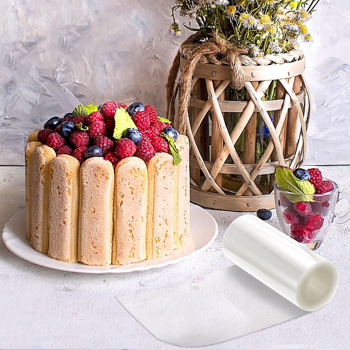 YOUEON Cake Collars Acetate Roll 4/4.7/6/8 x 394 Inch, Clear Cake Acetate Sheets & Strips for Chocolate, Mousse, Baking, Transparent Surrounding Edge Wraping Decorating, Shaker Cards