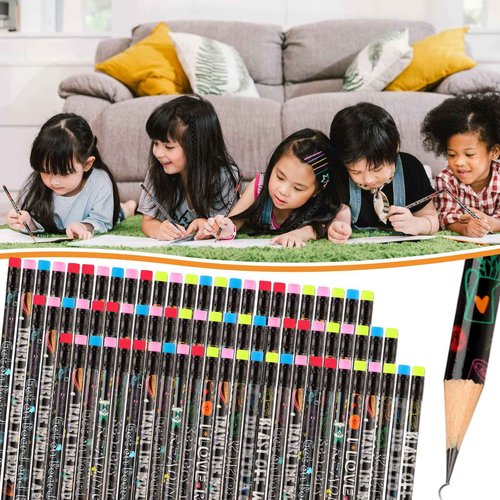 Frienda 200 Pcs Bulk Reading Rocks Wooden Incentives Pencils for Kids Fun Pencil with Eraser for Kids Assorted Style Black Reading Novelty Classroom Student Reward Gift Party Favors