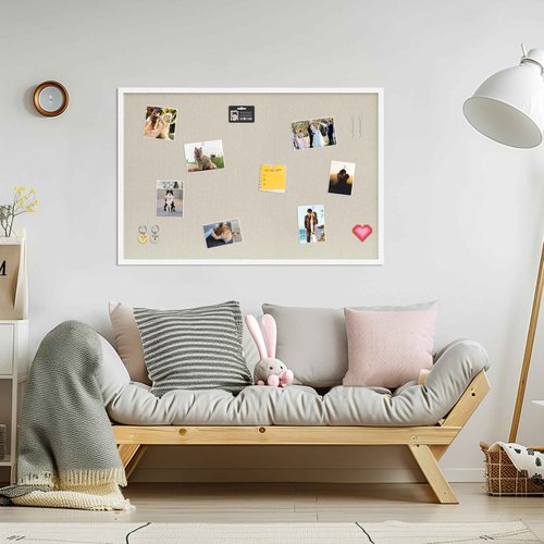 DAHAPYBOO Cork Board with Linen White,Bulletin Board 36"x24" Hanging Corkboards for Office Home School Message Board or Vision Board Decoration.