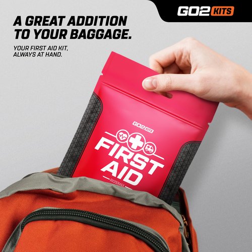 Go2Kits 54-Piece First Aid Kit, Basic Plus Emergency First Aid Kit for Home, Work & Travel, Red, 100-Pack (RX350MAX)