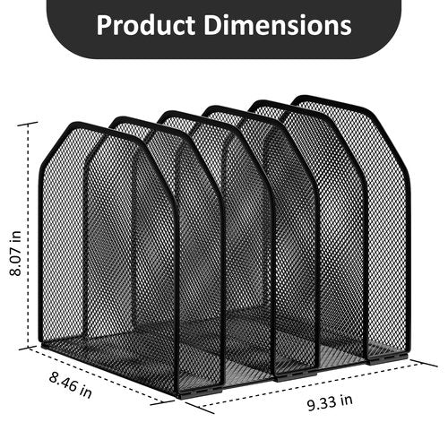 FUCDTEFC Desk File Organizer, Adjustable 5 Sections Upright Desktop Organizer File Sorter, Sturdy Metal Mesh Vertical Bookshelf File Holder Workspace Accessories for Home,School,Office Classroom,Black