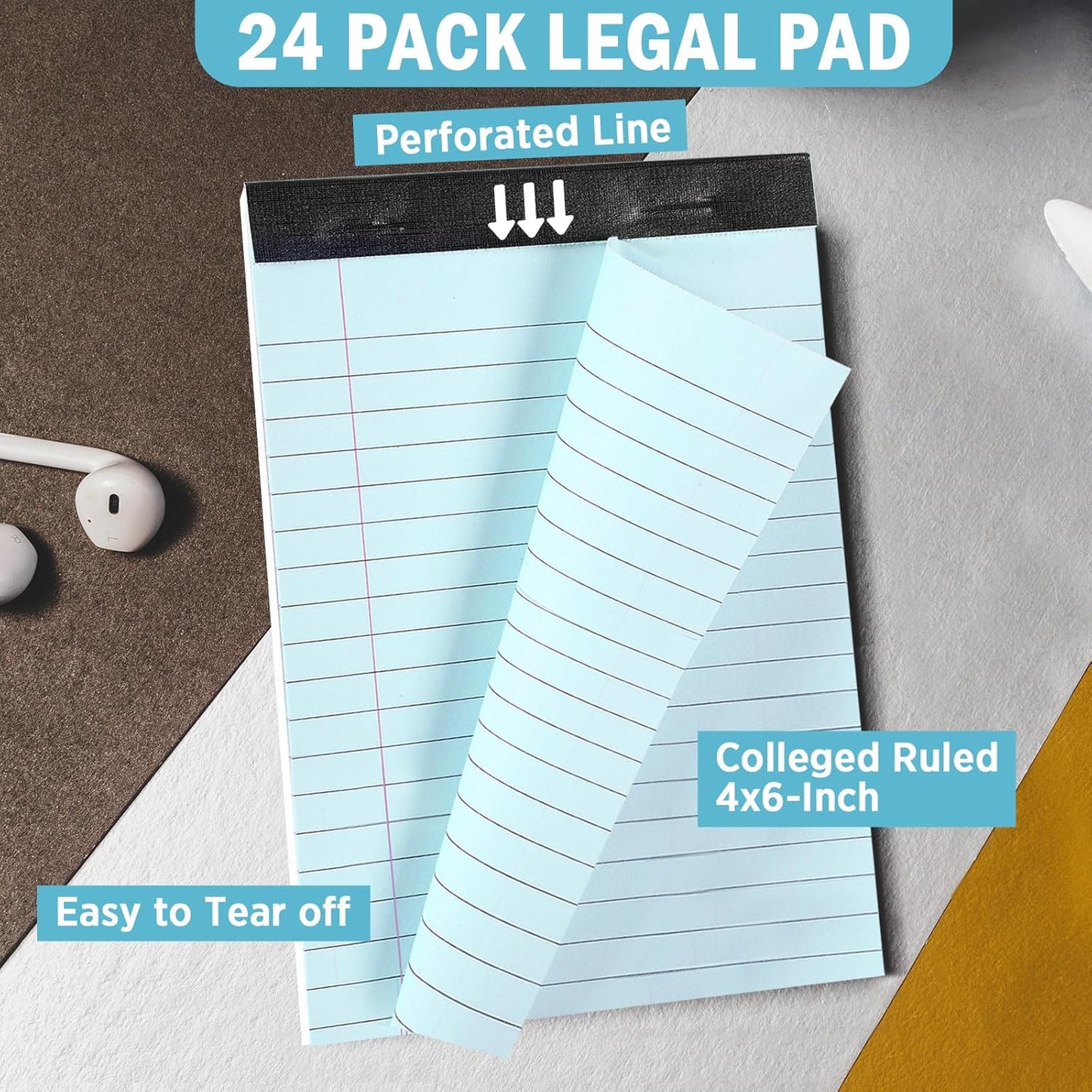 Skiennix Mini Legal Pads - 12 Pack 4" x 6" College Ruled Pastel Notebooks | 80 GSM, 30 Sheets Each