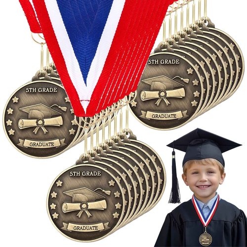 Misdary 24 Pcs 5th Grade Graduation Gifts, Elementary Primary School Graduation Medal with Neck Ribbon for Student Congrats Grade Party Favor Supplies Gifts Bulk Class Graduates Award