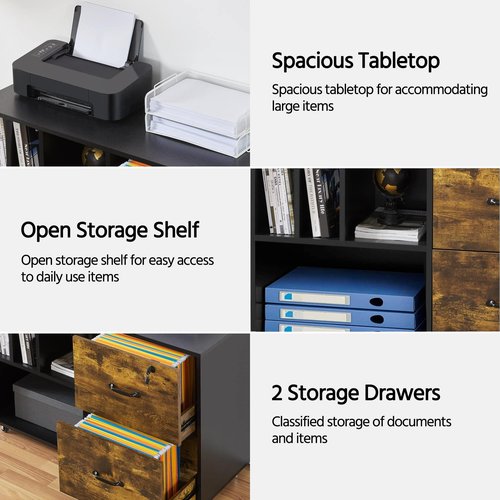 Yaheetech File Cabinets Large Rolling Filing Cabinet Printer Stand on Wheels for Home Office,with 4 Open Storage Shelves,Letter Size A4 Size,Black/Rustic Brown
