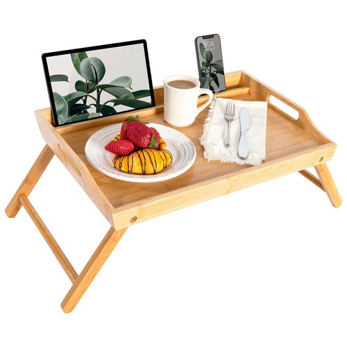 ROSSIE Home Extra Large Bamboo Bed Tray, Lap Tray, Lap Desk with Phone Holder - Fits up to 17.3 Inch Laptops and Most Tablets - Natural - Style No. 78127