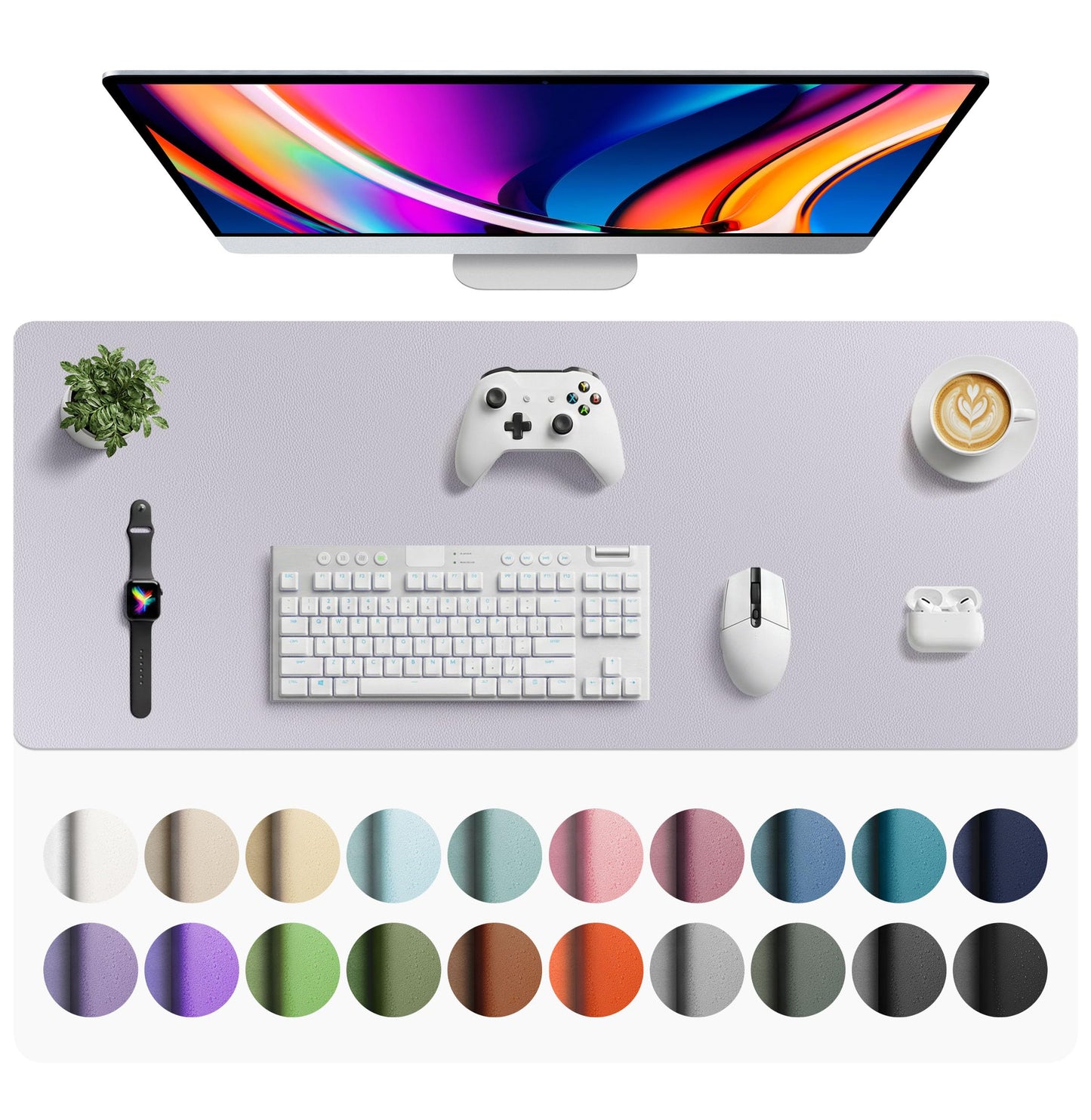 Aothia Faux Leather Desk Mat - Large Mouse Pad, Non-Slip PU Leather Blotter, Waterproof Writing Surface for Office and Home (Smoky Lavender, 42" x 17")