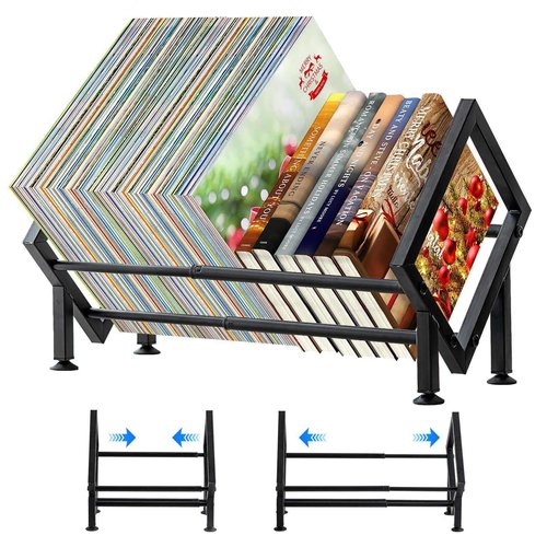 Adjustable Desktop Bookshelf for Desk Book Organizer, Tilting Tabletop Bookshelf in Office Home/Living Room, Vinyl Record Storage Holder Book Rack for Magazine/CDs/Books/Vinyls Display (Black)