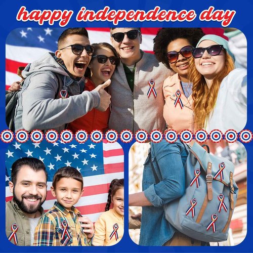 Qeeenar 200 Pcs Veterans Day American Flag Ballpoint Pen and Patriotic Ribbon Pins with Star Set 1.0 mm Black Ink Gel 4th of July Ink Pen for Veterans Day Memorial Independence Party Supplies