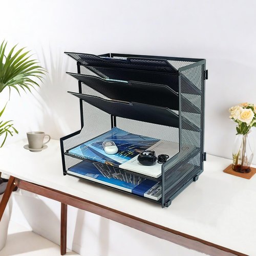 Generic 5-Tier Metal Mesh Desk Organizer, Office File Holder, Paper Organizer for Home Office Furniture, Black