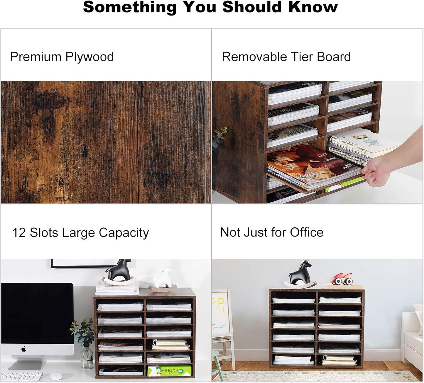 TQVAI Wood Literature Organizer - 12 Slot A4 Paper Holder with Adjustable Shelves | Stylish Desk Storage Solution