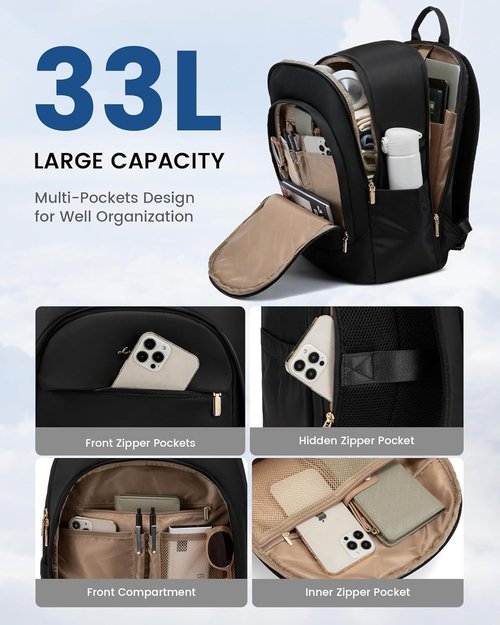LOVEVOOK Laptop Backpack - 17.3 Inch Business Purse with Large Capacity | Stylish Black Daypack for Work & Travel
