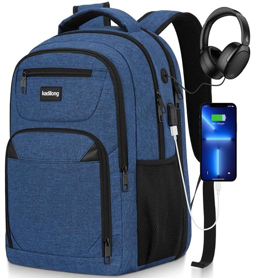 kadilong Laptop Backpack for Women & Men,Business Anti Theft Slim Computer Bag with USB Charging Port,Water Resistant College Computer Bag for Teens Boys Fits 17.3 Inch Laptop and Notebook, Blue