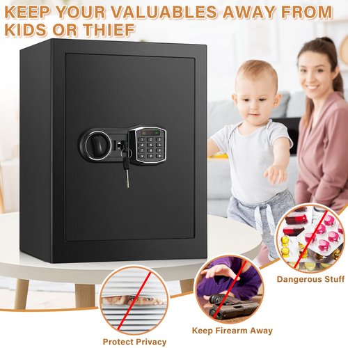 3.5 Cub Home Safe Fireproof Waterproof, Large Fire proof Safe Box with Fireproof Bag, Digital Keypad Key and Removable Shelf, Personal Security Safes for Home Money Jewellery Documents Valuables