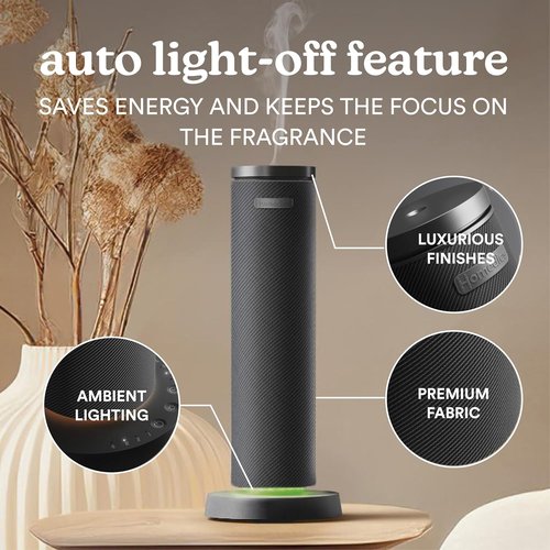 Homedics SereneScent Waterless Essential Oil Diffuser - Cordless Aromatherapy Machine for Large Rooms | Timer & App Control, Black