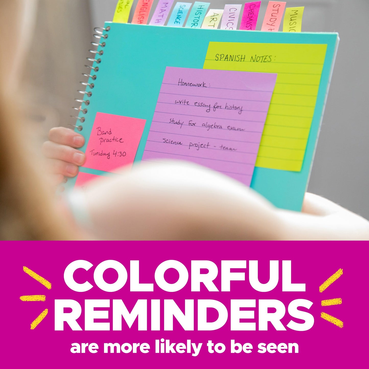 Post-it Super Sticky Lined Notes, Telephone Message, 4 Sticky Note Pads, 4 x 5 in., School Supplies for Students, Ideal for Textbooks, Notebooks, Walls and Vertical Surfaces, Energy Boost Collection