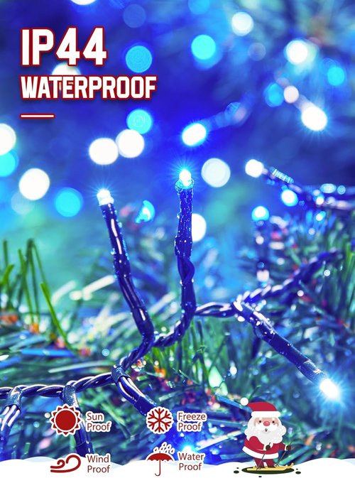 Minetom 1000 LED Cluster Christmas Tree Lights - 50 Ft Waterproof String with Timer & Remote | Blue & Cool White