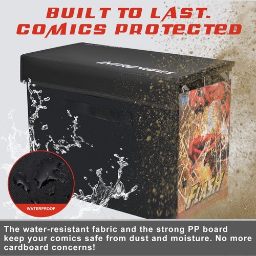 Introvibes Comic Book Storage Display Box, Collapsible Comic Short Box with Lid and Handles, Holds 200 Comic Books, 15.4"x7.9"x11"