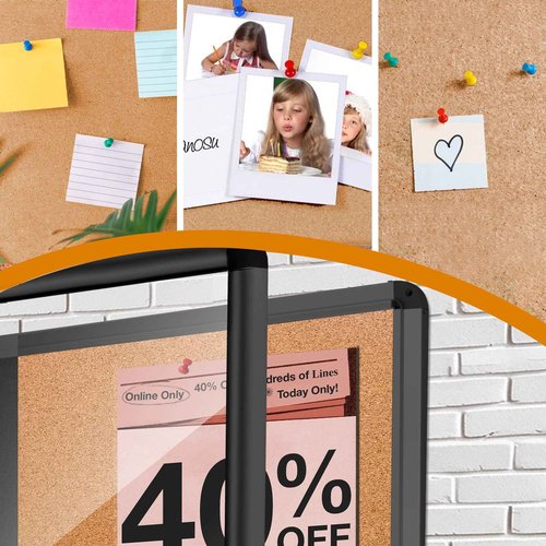 36"x24" Outdoor Enclosed Bulletin Board with Locking Door,Outdoor Bulletin Board Weatherproof Aluminum Frame,Shatter-Resistant Tamper-Proof Display Board Case Cork Board for School, Office, Park