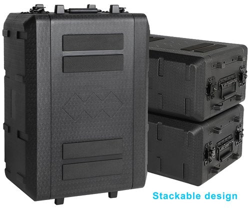 ROOMEDAL 4U Rack Case Shallow 12" Depth, 19" Rackmount Flight Cases, Durable HDPE Watertight Dust-Proof 4U Shock Mount Racks with Microphone Compartments