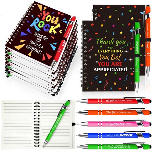 20 Sets Employee Appreciation Gifts Staff Spiral Notebooks Pens Bulk Stylus Cap Team Teachers Thank You Inspiration Journal Coworkers Inspirational Christmas Party Supplies Goodie Bag Stuffers Office