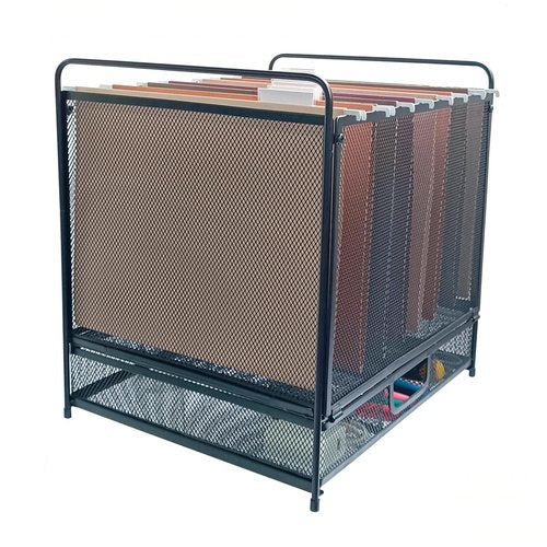 Mknana Mesh Desktop Hanging File Organizer with Drawer,Office Supplies and Home Filing Organizer,Letter Size,Black