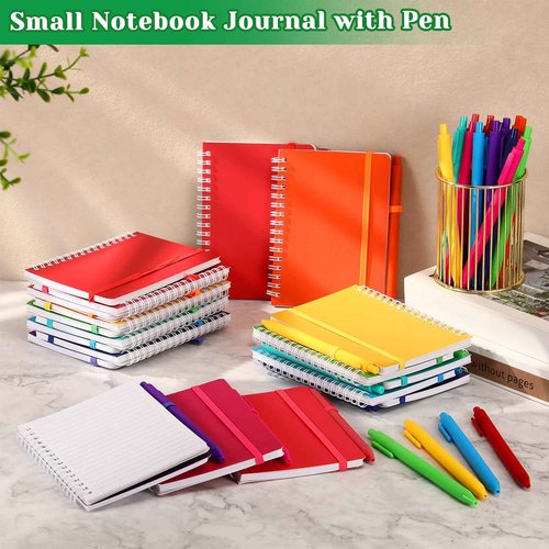 Fulmoon 100 Set A6 Spiral Notebook with Ballpoint Pen in 10 Colors 50 Sheets, 4" x 6" Bulk Ruled Small Notebooks Journals for Back to School Supplies Students Gifts Office Coworkers (Candy Brights)