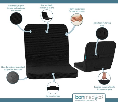 bonmedico seat Cushion - Orthopedically Shaped Ergonomic seat Cushion for Office Chair, Wheelchair - Chair Cushion with backrest for Dining Table and Garden Chairs - Booster seat for car﻿
