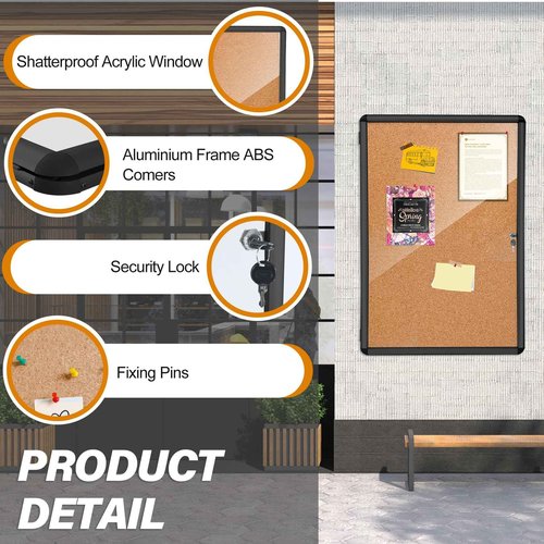 36"x24" Outdoor Enclosed Bulletin Board with Locking Door,Outdoor Bulletin Board Weatherproof Aluminum Frame,Shatter-Resistant Tamper-Proof Display Board Case Cork Board for School, Office, Park