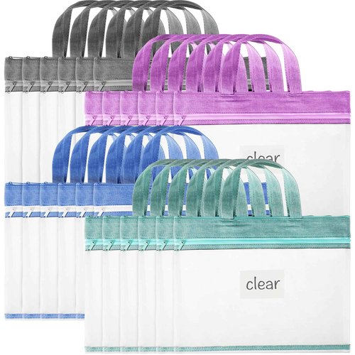 Zhehao 24 Pcs Student Book Pouches with Handle Document Bag Sew Project Bag for Quilting Mesh Zipper Pouch File Artwork Storage Organize for A4 Files, 14 x 11 Inch