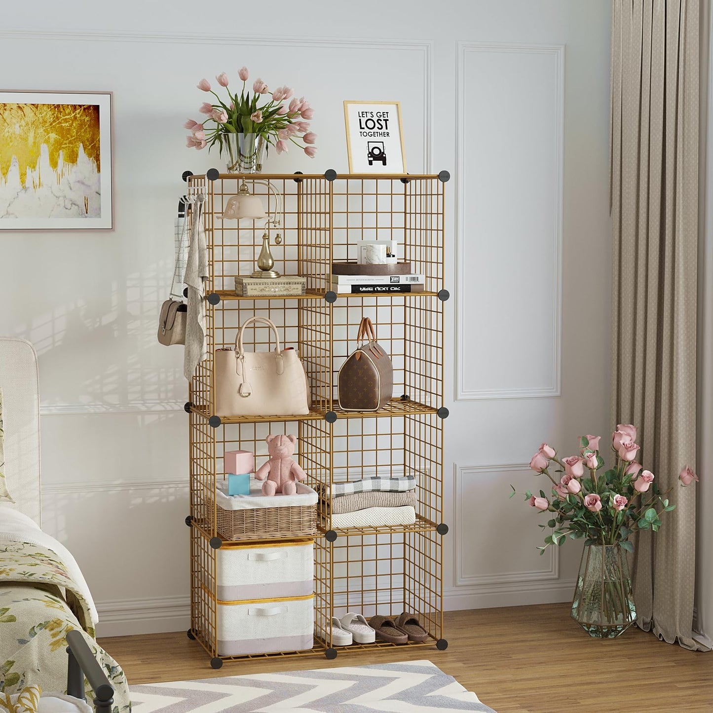 C&AHOME Wire Cube Storage, 8 - Cube Organizer Metal C Grids, Modular Shelves Units, Closet Organizer, Ideal for Home, Office, Living Room, 24.8" L x 12.4" W x 48.4" H, Brown UWCS3008R