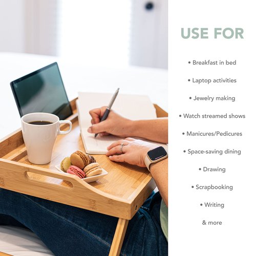 ROSSIE Home Extra Large Bamboo Bed Tray, Lap Tray, Lap Desk with Phone Holder - Fits up to 17.3 Inch Laptops and Most Tablets - Natural - Style No. 78127