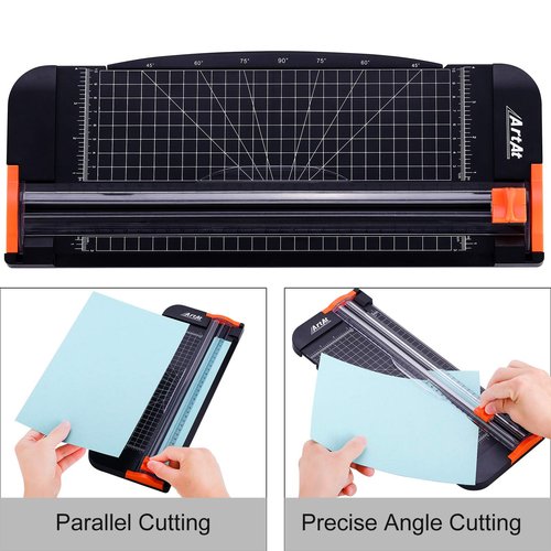 ArtAt A4 Paper Cutter Guillotine Trimmer - 12 Inch Heavy Duty Craft & Office Tool with Automatic Safety Blade, Side Ruler for Cardstock, Coupons, Photos, Labels (Black)