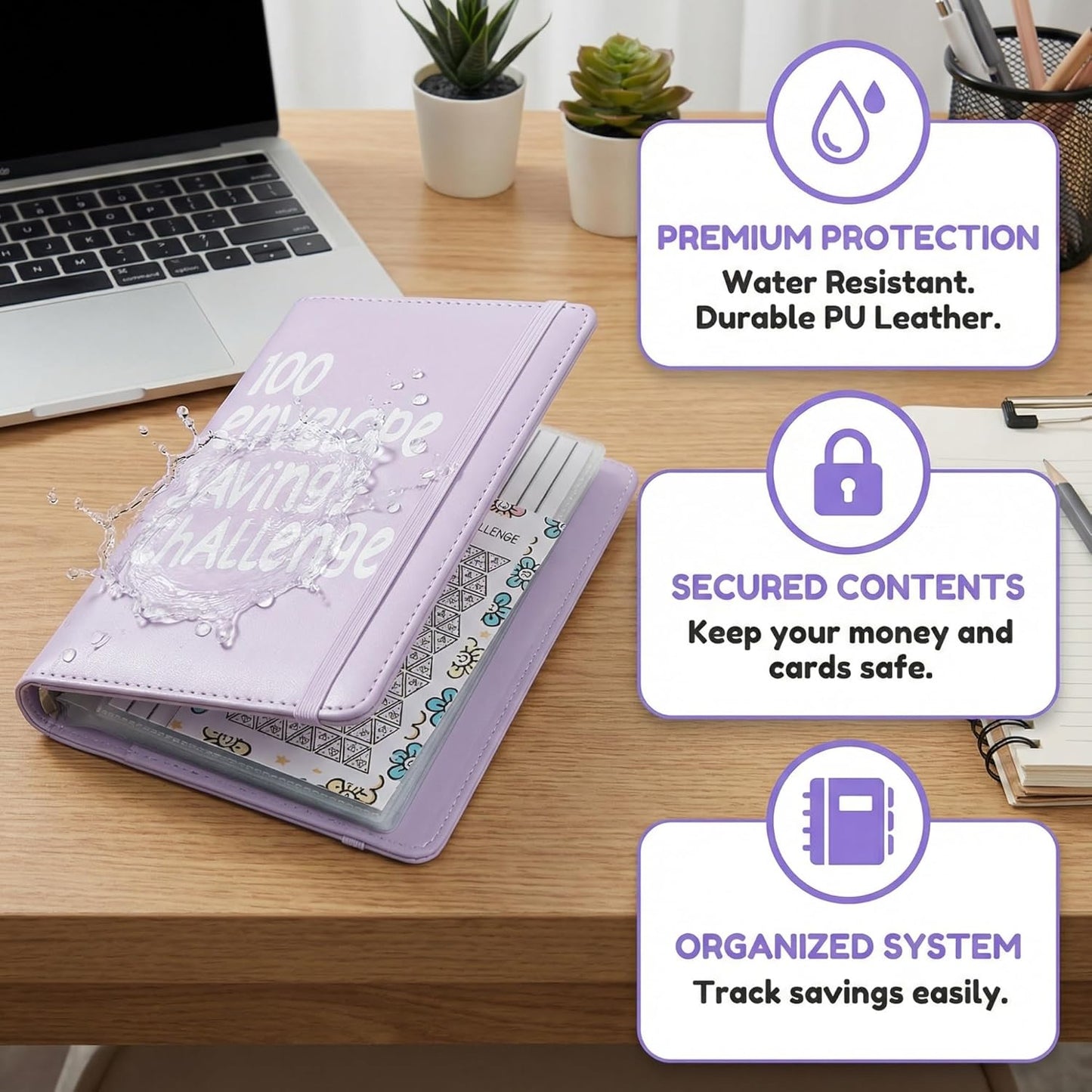 Skiennix Money Saving Challenge Envelopes - Durable Cash Organizer with Inspiring Quotes | 100 Pcs (Black & Blue)