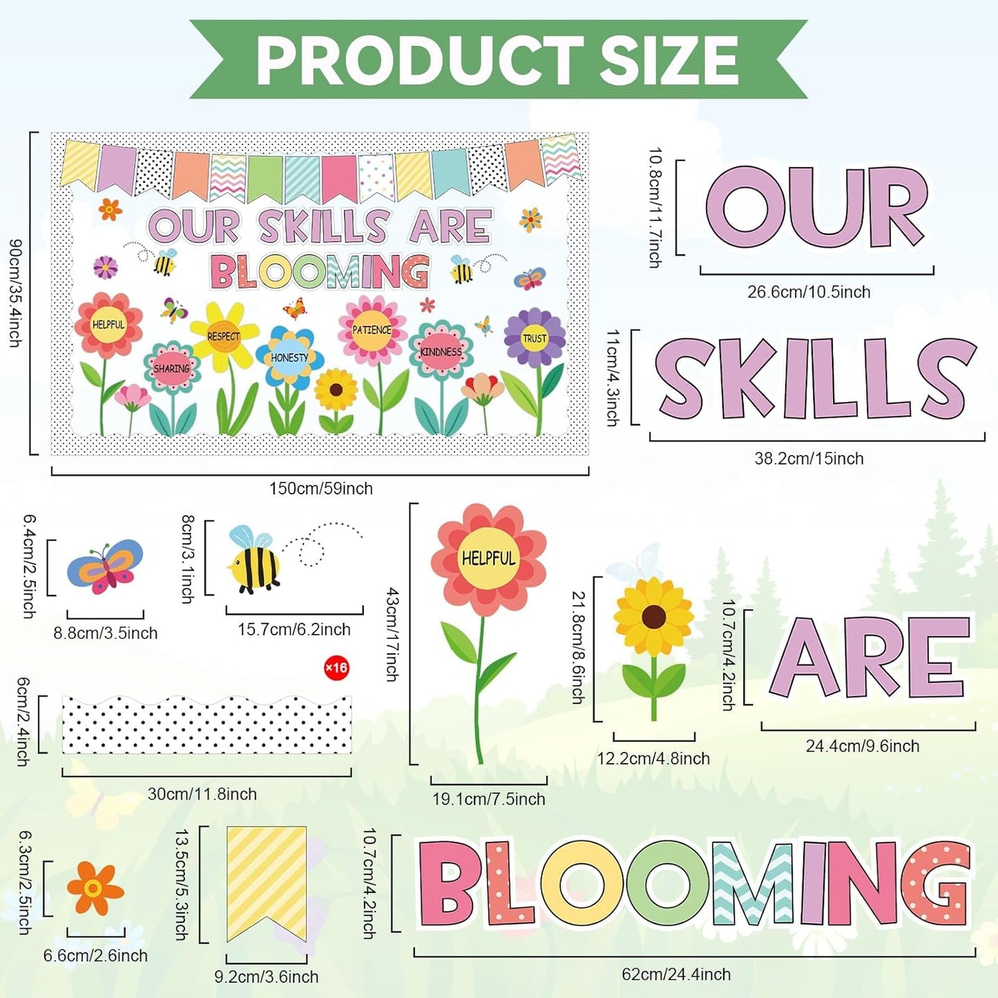 Skiennix Spring Floral Bulletin Board Decorations - Inspirational Flower Cutouts for Classroom & Office