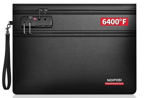 Noiposi 6400℉ Fireproof Document Bag with Lock,Dual-Zip Compartments Fireproof Money Bag for Cash and Documents,12 Layers Heat Insulated Fireproof Bag with Zipper,Protects Important Papers,Valuables