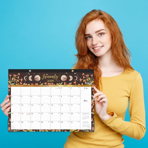 2026 Desk Calendar - 12 Monthly Desk/Wall Calendar, Jan 2026 - Dec 2026, Desk Calendar 2026, 16.8" x 12", Thick Paper with Corner Protectors, Large Ruled Blocks - The Moon