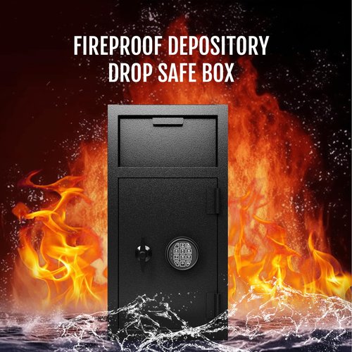4.0 Cu Ft Large Fireproof Drop Safe for Business with Built-in Drawer Heavy Duty Safe Box with Drop Slot Anti-Theft Money Drop Box with Lock and Slot Anti-Fishing for Cafe Restaurant Gas Station