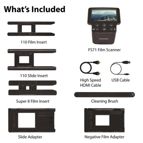 Magnasonic All-in-One 24MP Film Scanner with Large 5" Display & HDMI, Converts 35mm/126/110/Super 8 Film & 135/126/110 Slides into Digital Photos, Built-in Memory with a HDMI Cable