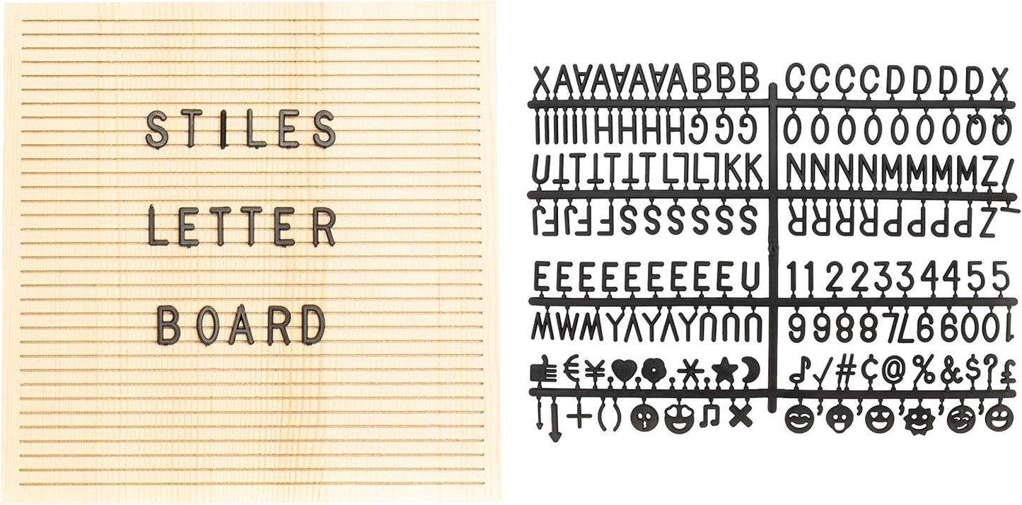 Stiles Changeable Wood Letter Board Sign Set - 10"x10" with 340 Plastic Letters & Symbols | Natural Finish