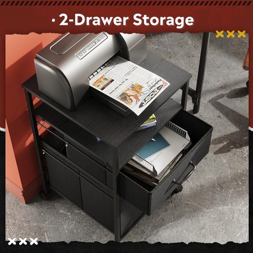 DEVAISE Mobile File Cabinet - Rolling Printer Stand with Open Storage Shelf for Home Office - Black