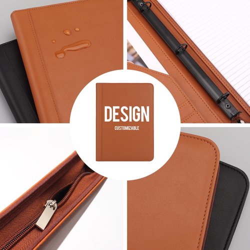 Personalized 3 - Ring Binder with Zipper, Customizable Design for Logo/Photo/Quote, Multi - Pocket Document Holder Ideal for Business Presentations, Students & Daily Organization, Brown