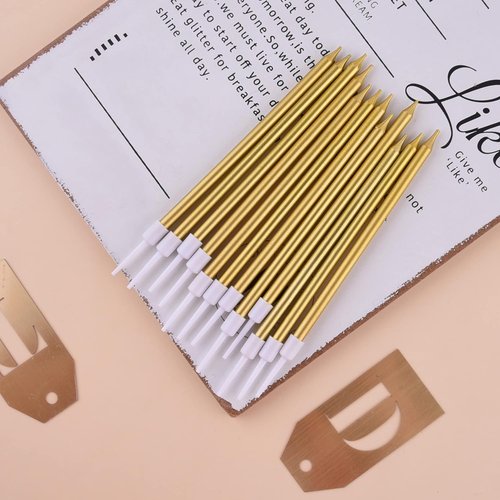 PHD CAKE Gold Metallic Birthday Candles - Long Thin Design for Parties & Weddings | Elegant Cake Decor