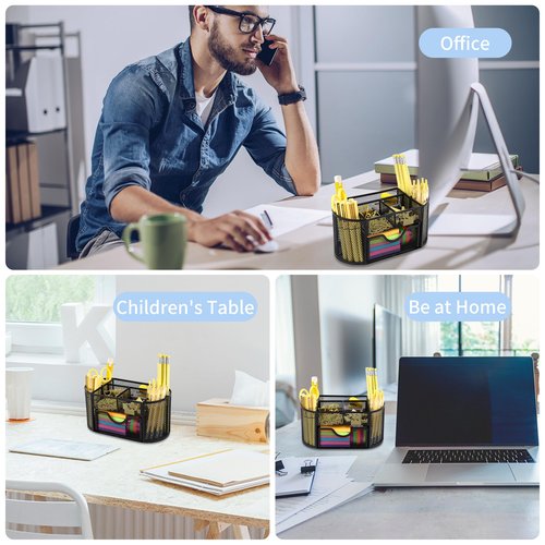 Oop-free Pencil Holder for Desk with Drawer, Desktop Organizer, Mesh Desktop Accessory Office Supplies Multi-functional Caddy with 8 Compartments for Office/School/Classroom
