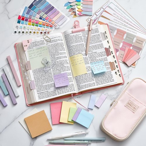 Chiisong Bible Journaling Kit - 73 Pcs Aesthetic Study Supplies with Highlighters & Gel Pens | Pink